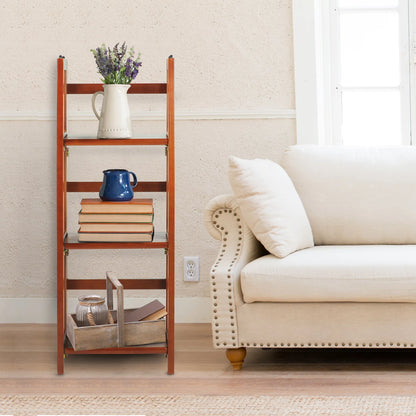 3 Shelf 14 Inch Folding Office Furniture Wood Bookcase, Mahogany